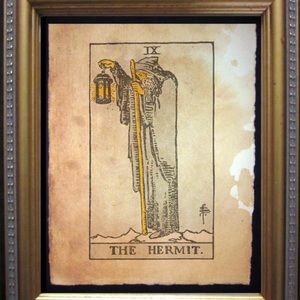 The Hermit Vintage Tarot Card Art Print Tea Stain